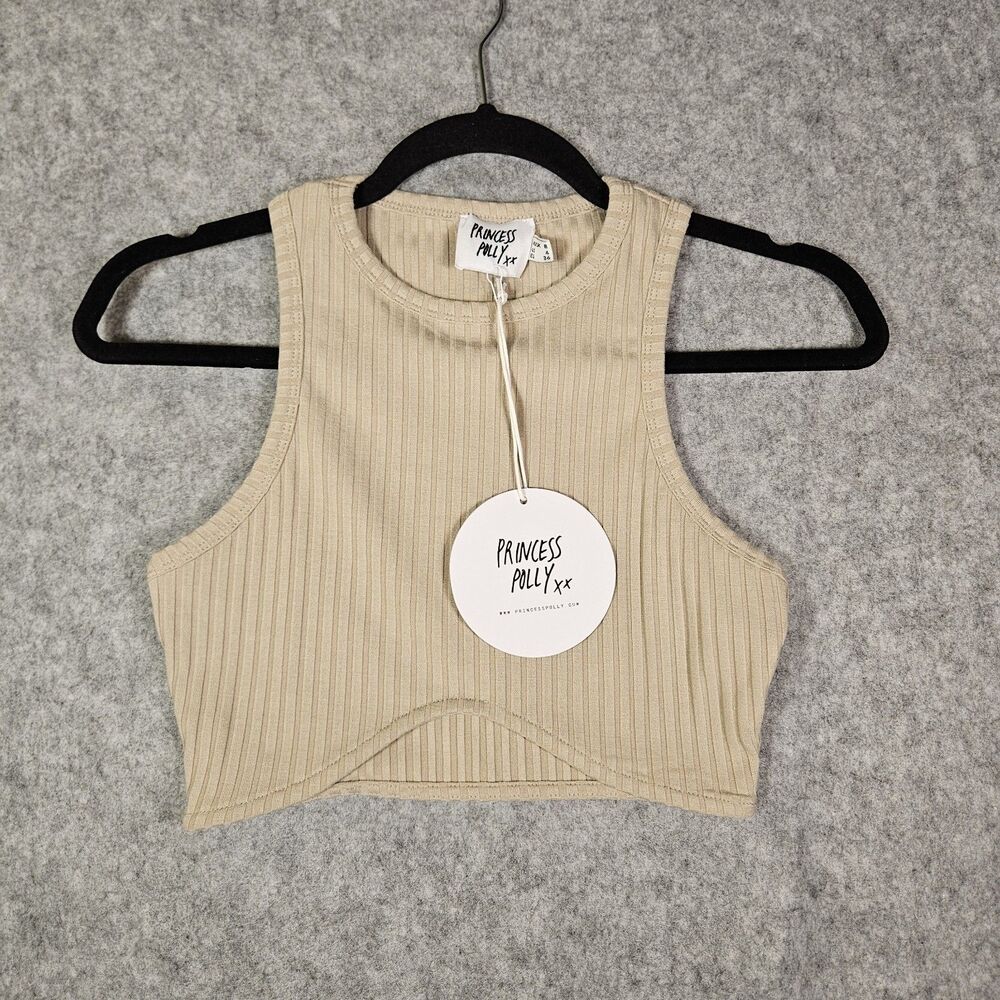 Princess Polly Womens Beige Ellie Ribbed Crop Top Night Out Event Concert Size 4